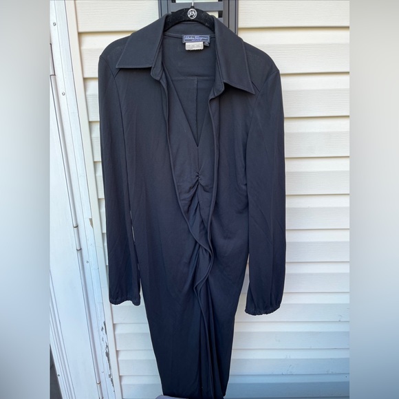 SALVATORE FERRAGAMO LADIES BLACK RUFFLE DRESS-VINTAGE - Picture 5 of 6